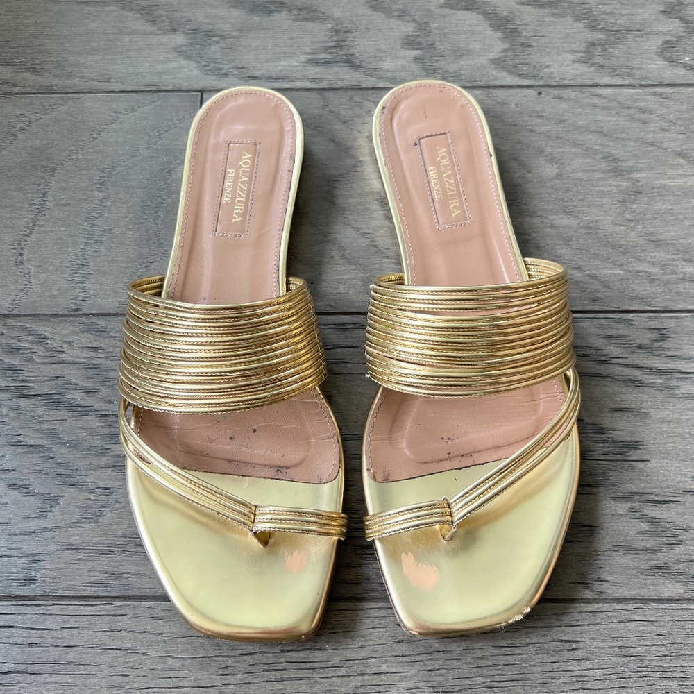 Aquazzura gold strappy sandal slide gold size 38.5